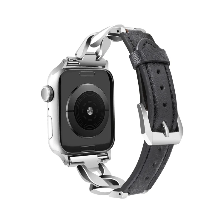 Lederarmband mit Strass-Kette für Apple Watch Series 6 | 5 | 4