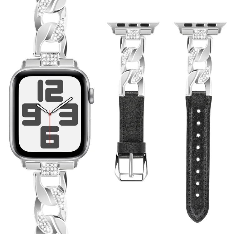 Lederarmband mit Strass-Kette für Apple Watch Series 6 | 5 | 4