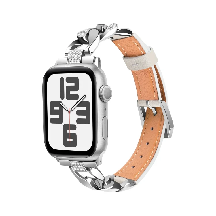 Lederarmband mit Strass-Kette für Apple Watch Series 6 | 5 | 4