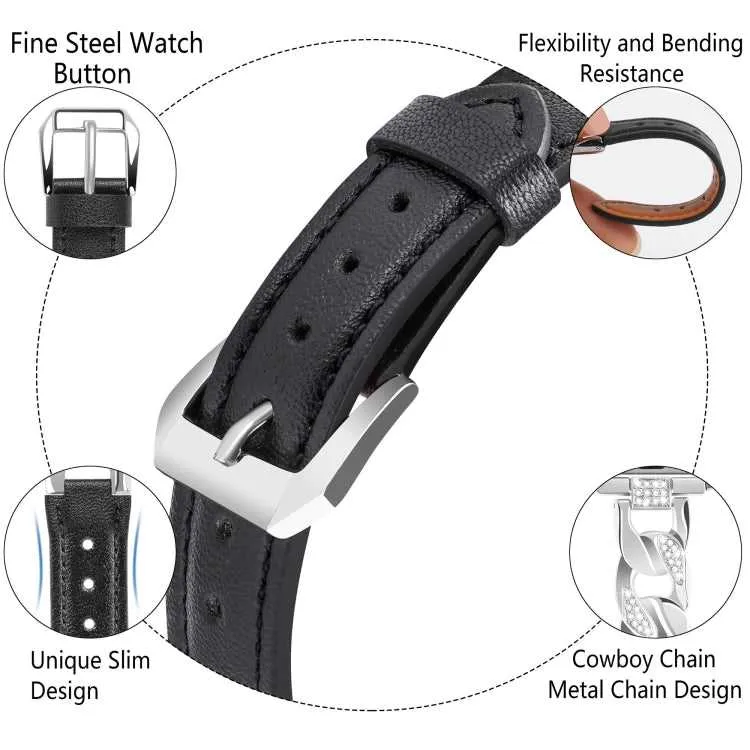 Lederarmband mit Strass-Kette für Apple Watch Series 8 | 7 | SE 2022
