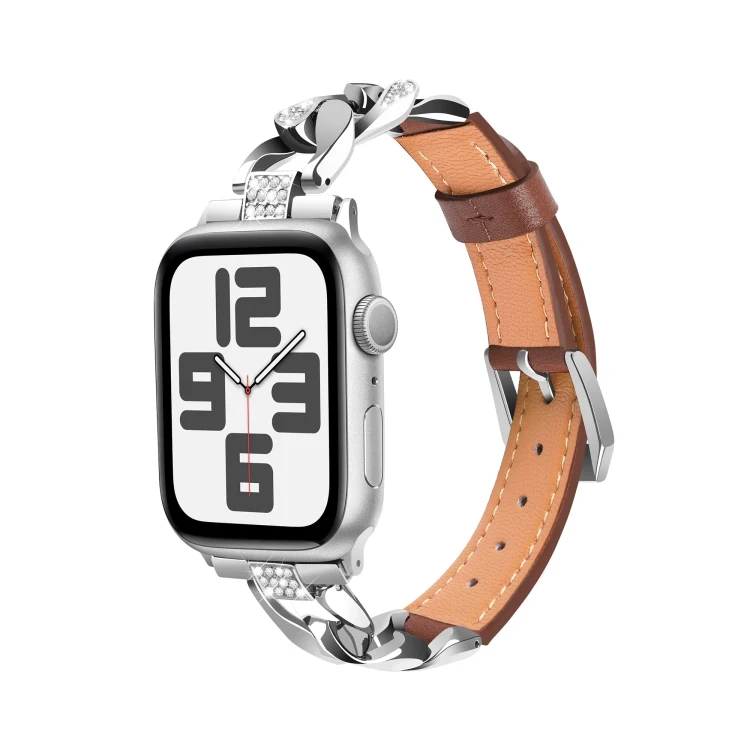 Lederarmband mit Strass-Kette für Apple Watch Series 8 | 7 | SE 2022