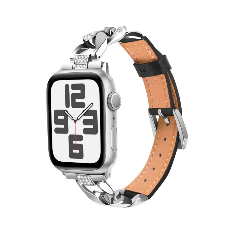 Lederarmband mit Strass-Kette für Apple Watch Series Ultra | 9 | SE 2023