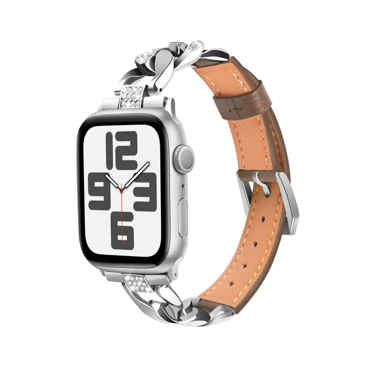 Lederarmband mit Strass-Kette für Apple Watch Series Ultra | 9 | SE 2023