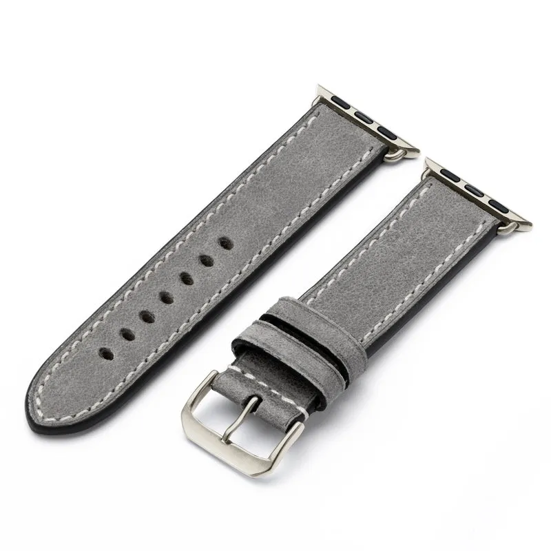 Apple Watch 1-9 Uhrenarmband Stonehaven von Happel, Vintageleder, Steingrau