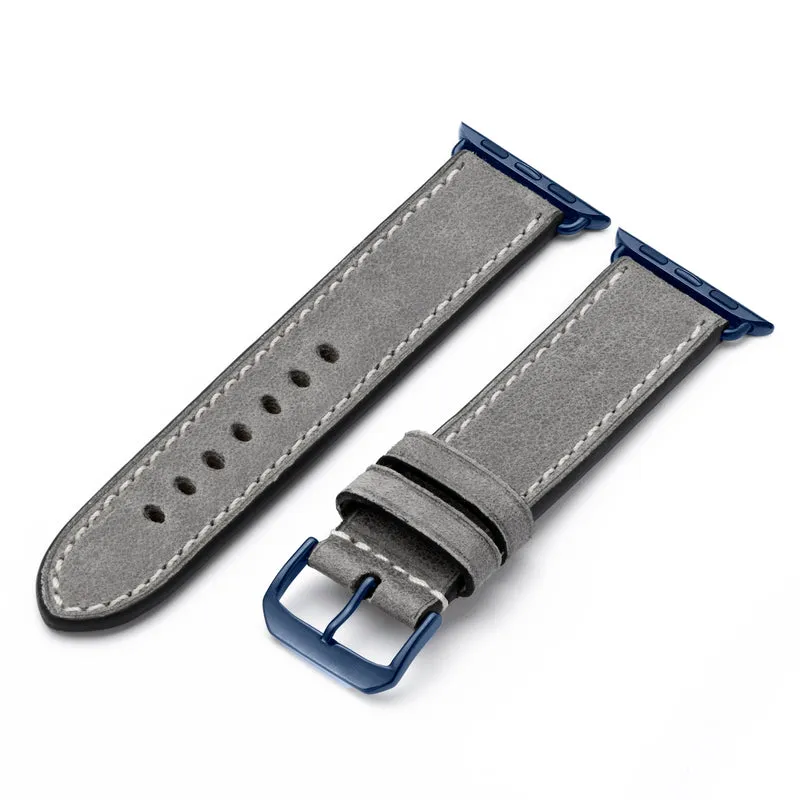 Apple Watch 1-9 Uhrenarmband Stonehaven von Happel, Vintageleder, Steingrau
