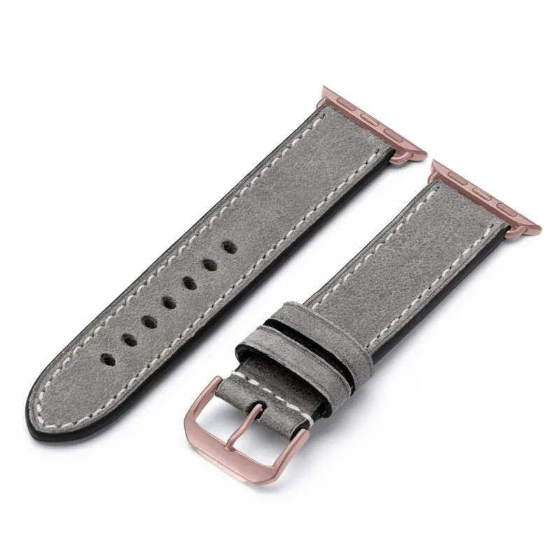Apple Watch 1-9 Uhrenarmband Stonehaven von Happel, Vintageleder, Steingrau