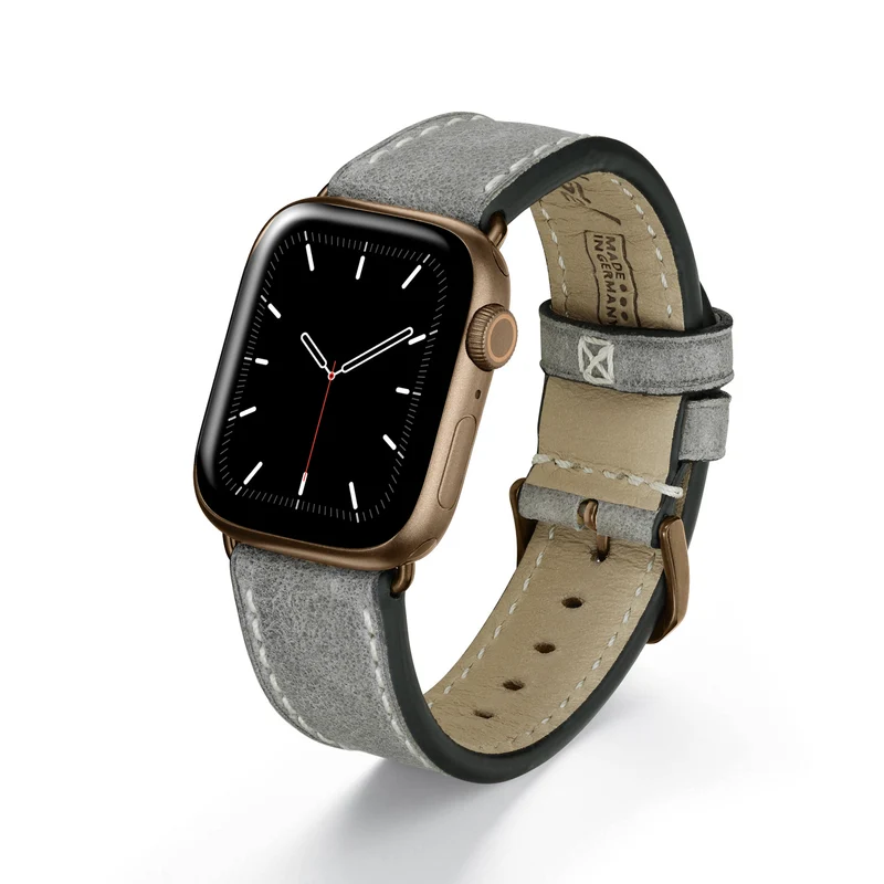 Apple Watch 1-9 Uhrenarmband Stonehaven von Happel, Vintageleder, Steingrau