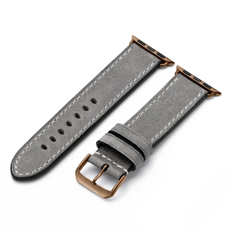 Apple Watch 1-9 Uhrenarmband Stonehaven von Happel, Vintageleder, Steingrau