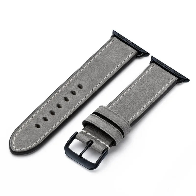 Apple Watch 1-9 Uhrenarmband Stonehaven von Happel, Vintageleder, Steingrau