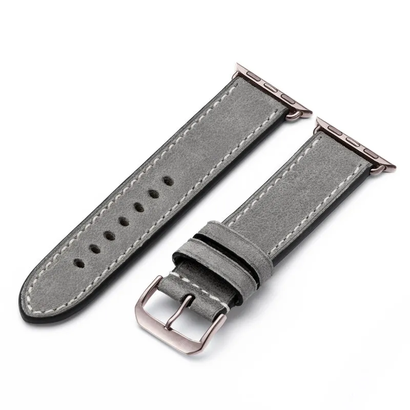 Apple Watch 1-9 Uhrenarmband Stonehaven von Happel, Vintageleder, Steingrau