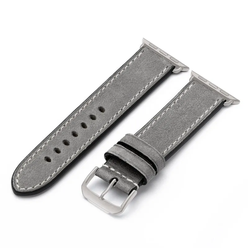 Apple Watch 1-9 Uhrenarmband Stonehaven von Happel, Vintageleder, Steingrau