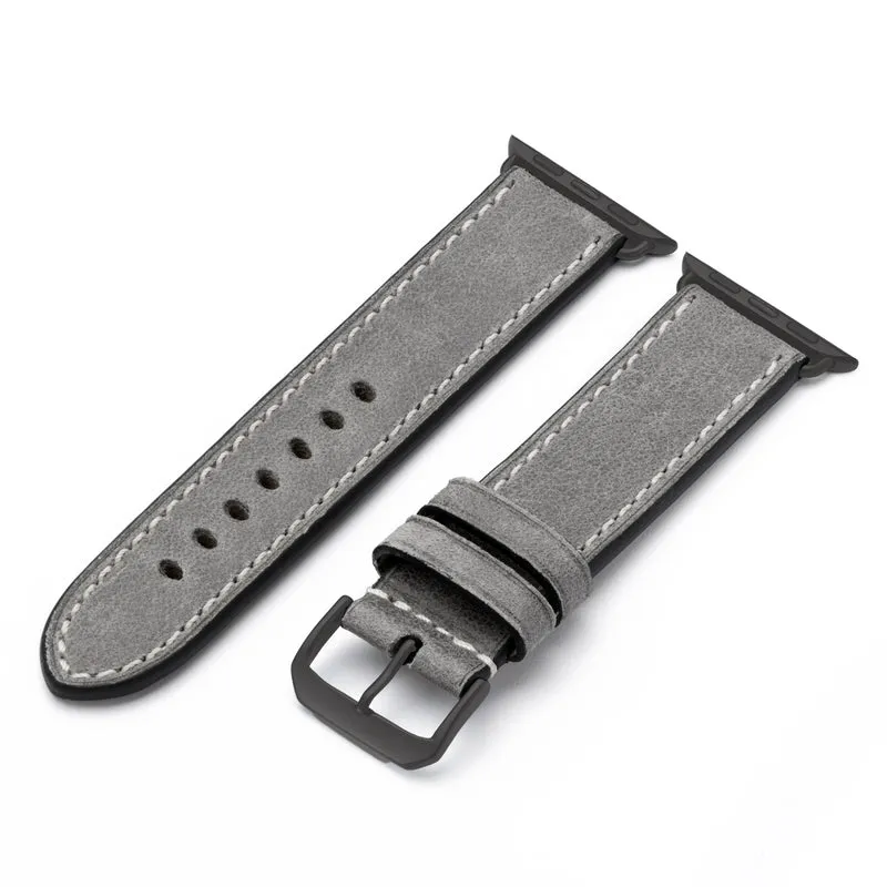 Apple Watch 1-9 Uhrenarmband Stonehaven von Happel, Vintageleder, Steingrau