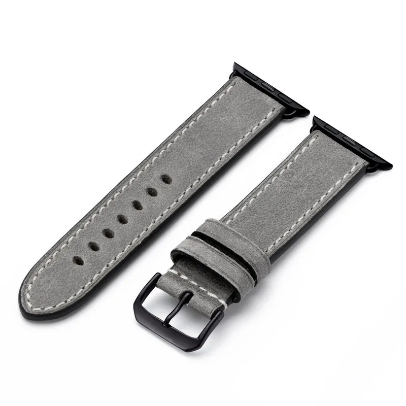 Apple Watch 1-9 Uhrenarmband Stonehaven von Happel, Vintageleder, Steingrau