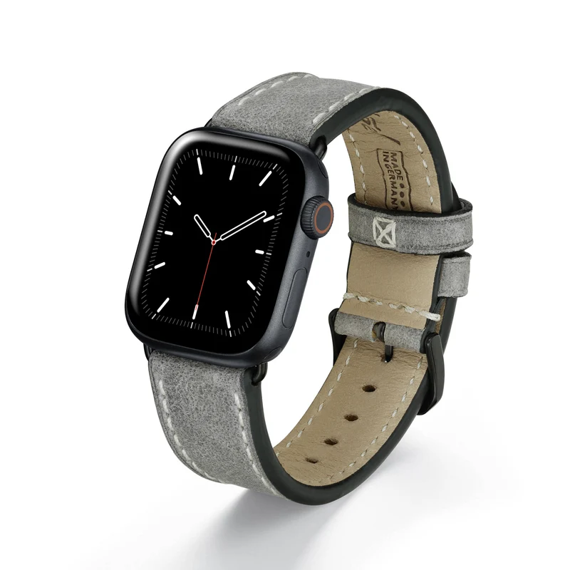 Apple Watch 1-9 Uhrenarmband Stonehaven von Happel, Vintageleder, Steingrau