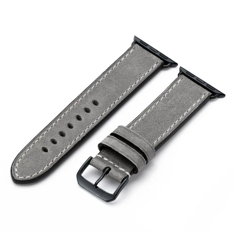 Apple Watch 1-9 Uhrenarmband Stonehaven von Happel, Vintageleder, Steingrau