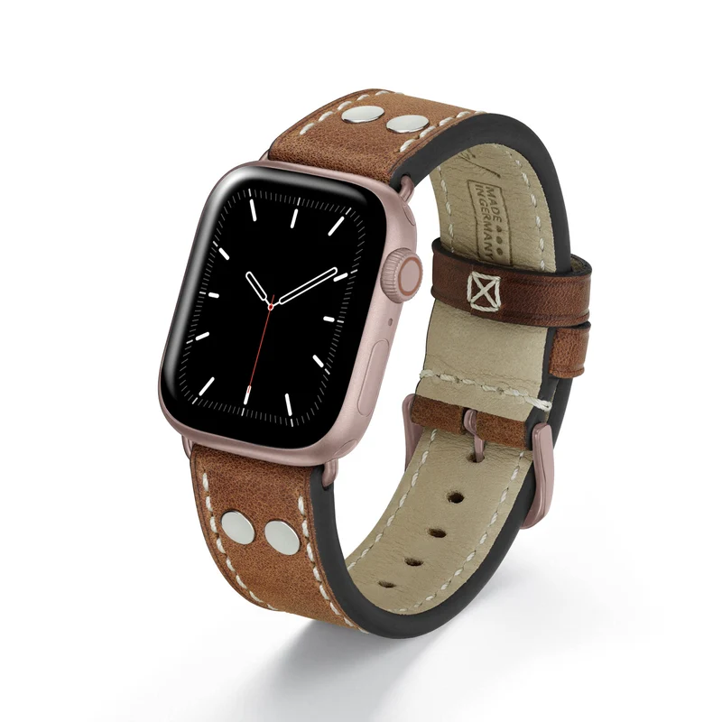 Apple Watch 1-9 Uhrenarmband HeritagePure von Happel, Vintageleder, Cognac