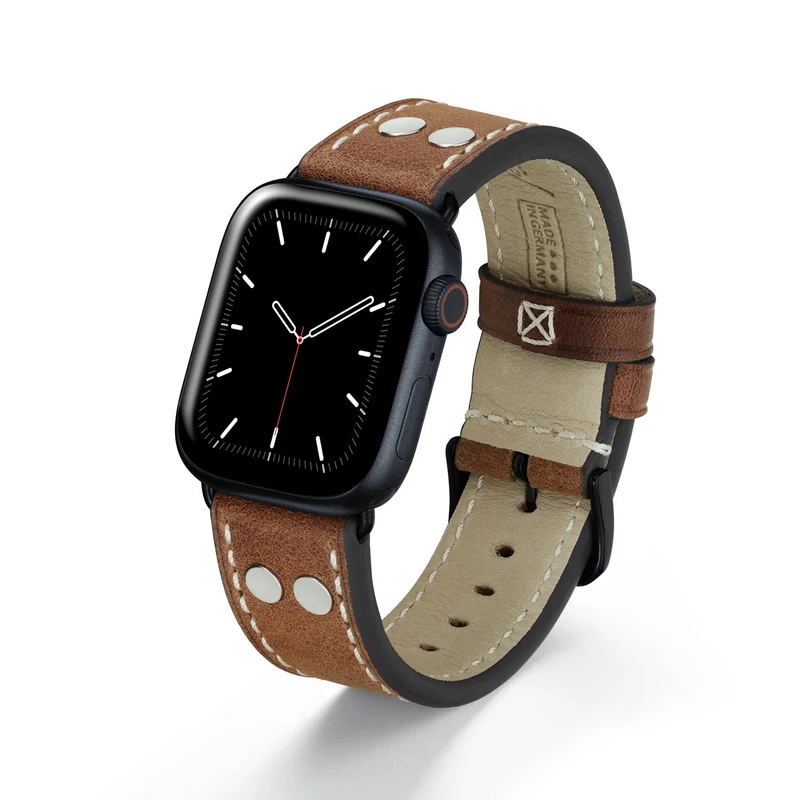 Apple Watch 1-9 Uhrenarmband HeritagePure von Happel, Vintageleder, Cognac