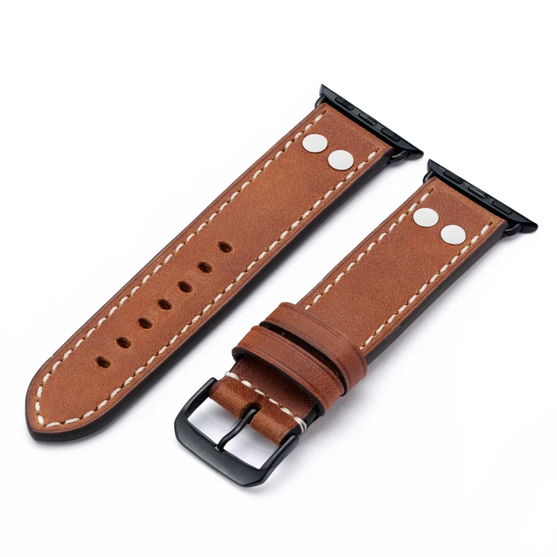 Apple Watch 1-9 Uhrenarmband HeritagePure von Happel, Vintageleder, Cognac