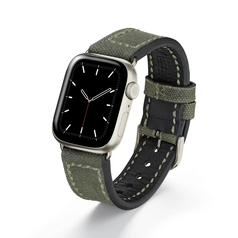 Apple Watch 1-9 Uhrenarmband Vanguard von Happel, Canvas, Vintage, Natogrün