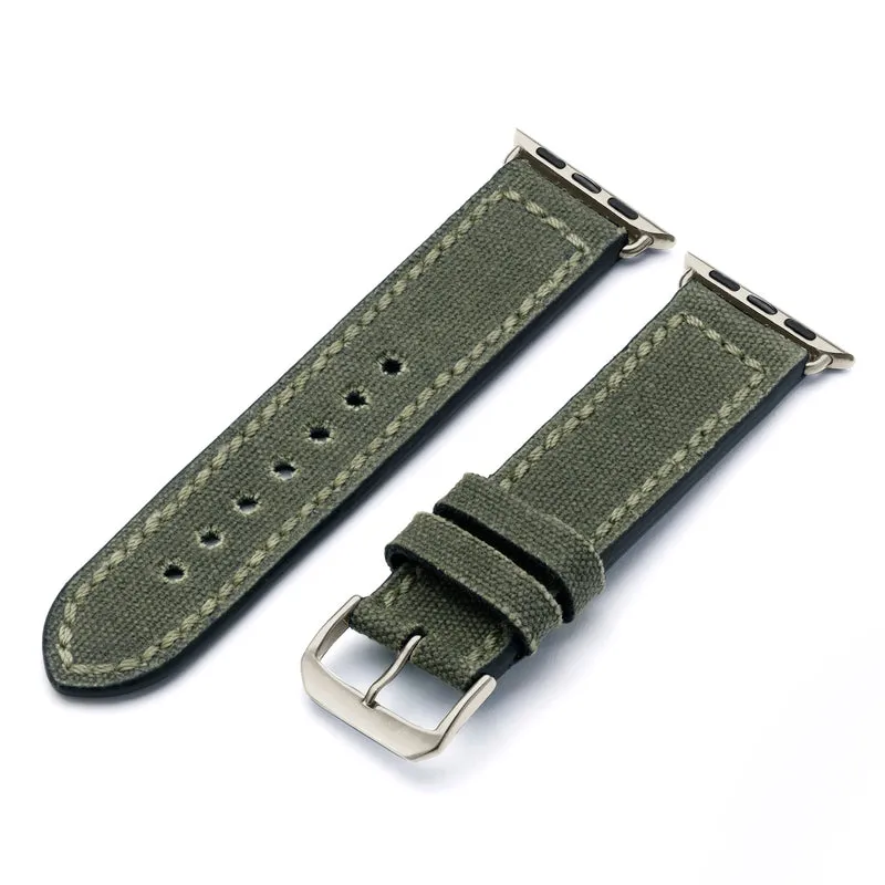 Apple Watch 1-9 Uhrenarmband Vanguard von Happel, Canvas, Vintage, Natogrün