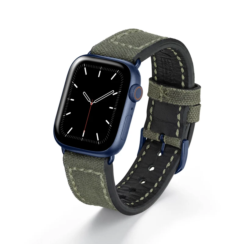 Apple Watch 1-9 Uhrenarmband Vanguard von Happel, Canvas, Vintage, Natogrün