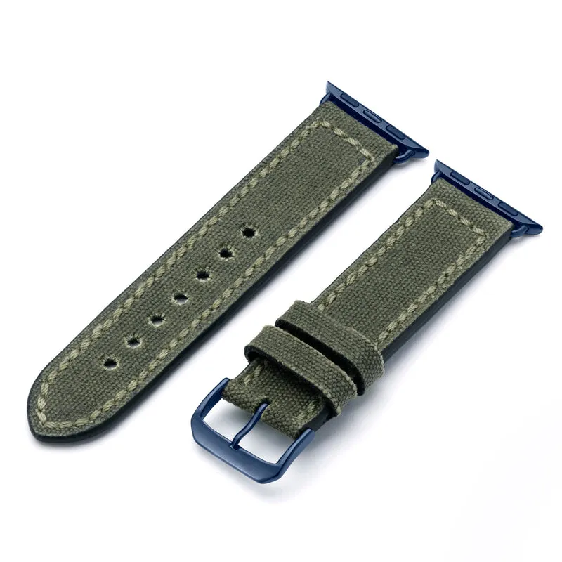 Apple Watch 1-9 Uhrenarmband Vanguard von Happel, Canvas, Vintage, Natogrün