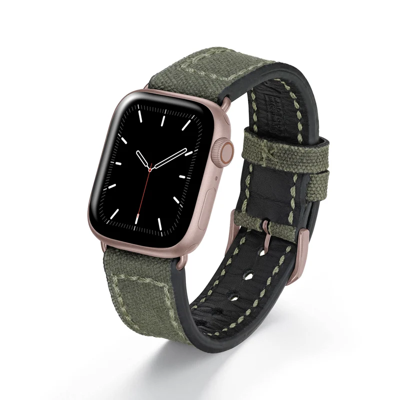 Apple Watch 1-9 Uhrenarmband Vanguard von Happel, Canvas, Vintage, Natogrün