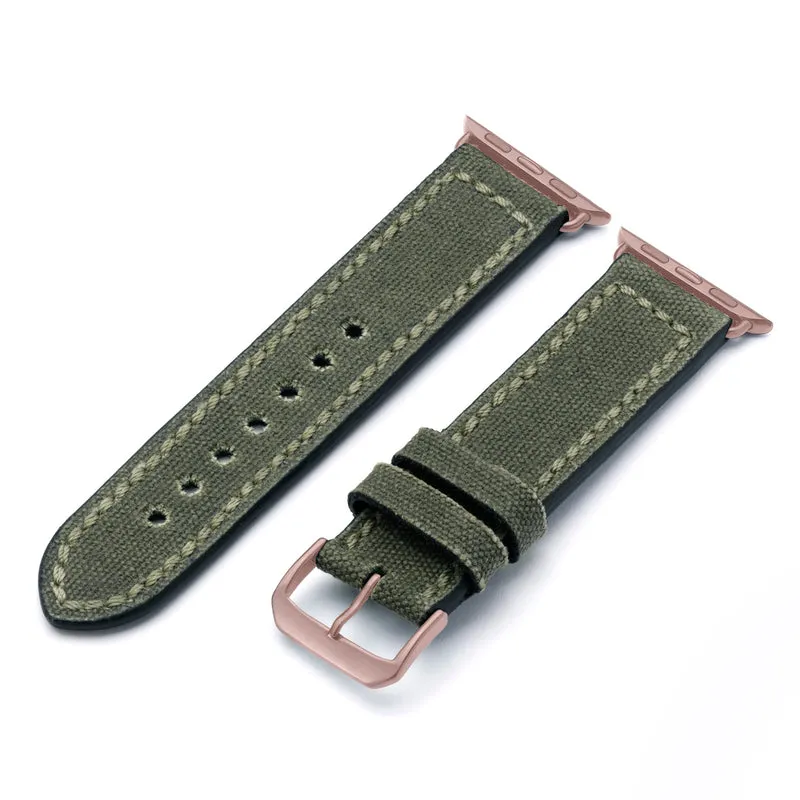 Apple Watch 1-9 Uhrenarmband Vanguard von Happel, Canvas, Vintage, Natogrün
