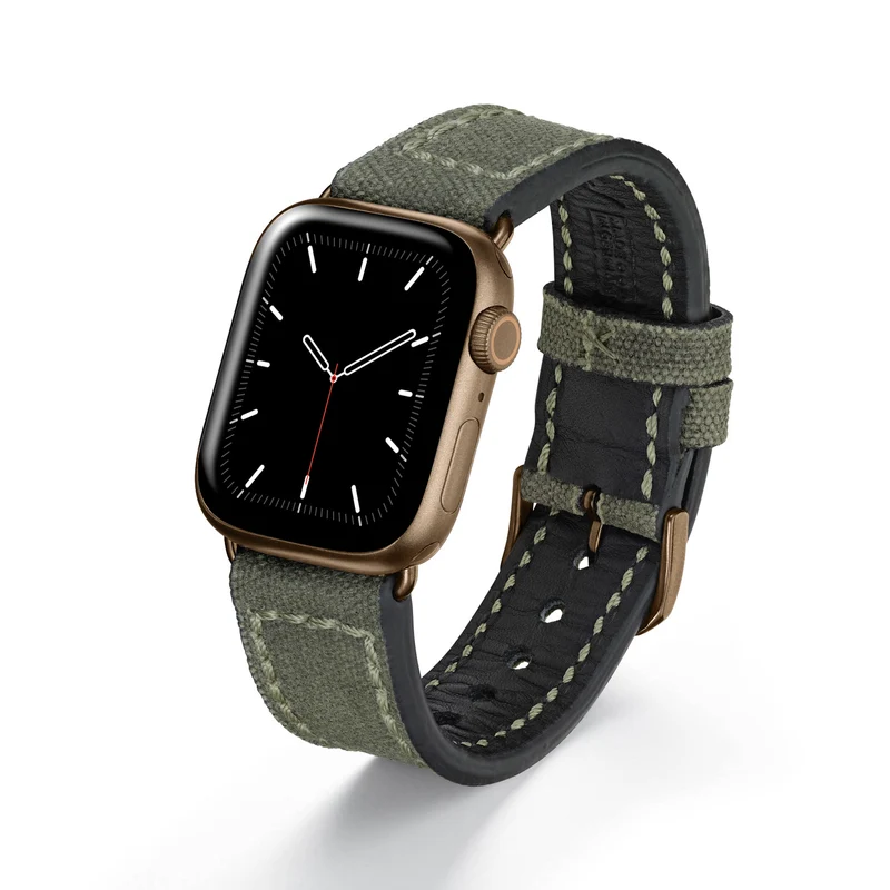 Apple Watch 1-9 Uhrenarmband Vanguard von Happel, Canvas, Vintage, Natogrün