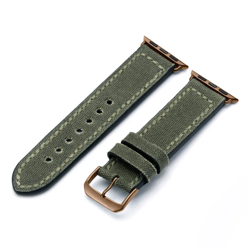 Apple Watch 1-9 Uhrenarmband Vanguard von Happel, Canvas, Vintage, Natogrün