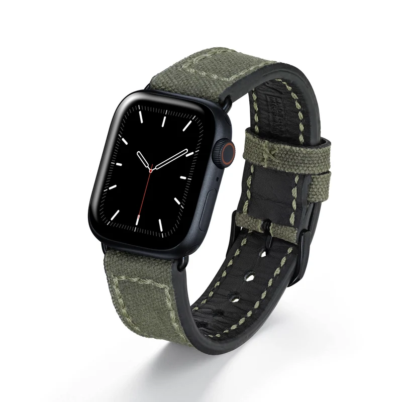 Apple Watch 1-9 Uhrenarmband Vanguard von Happel, Canvas, Vintage, Natogrün