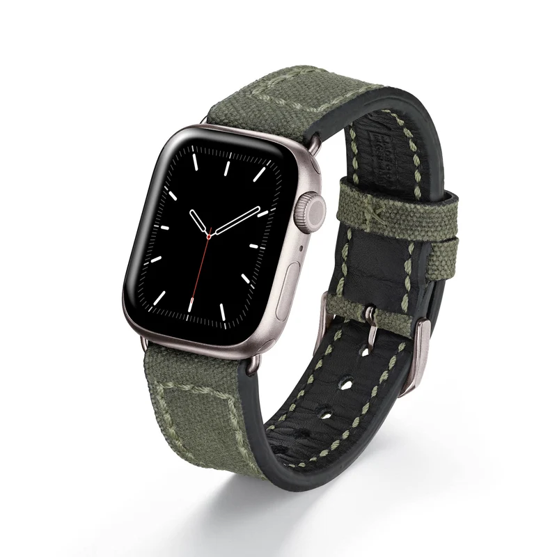 Apple Watch 1-9 Uhrenarmband Vanguard von Happel, Canvas, Vintage, Natogrün