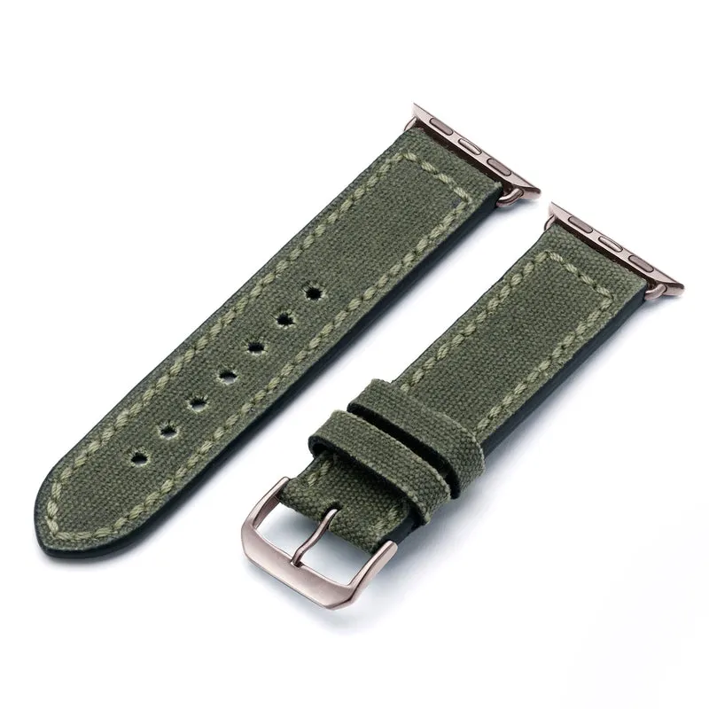 Apple Watch 1-9 Uhrenarmband Vanguard von Happel, Canvas, Vintage, Natogrün