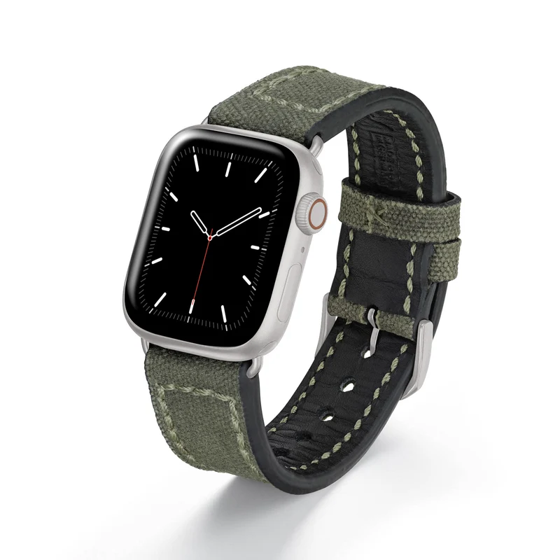 Apple Watch 1-9 Uhrenarmband Vanguard von Happel, Canvas, Vintage, Natogrün
