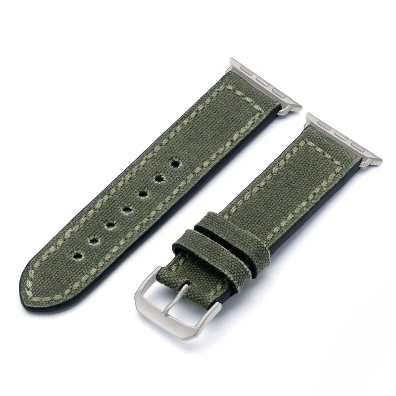 Apple Watch 1-9 Uhrenarmband Vanguard von Happel, Canvas, Vintage, Natogrün