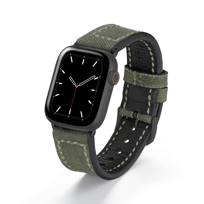 Apple Watch 1-9 Uhrenarmband Vanguard von Happel, Canvas, Vintage, Natogrün