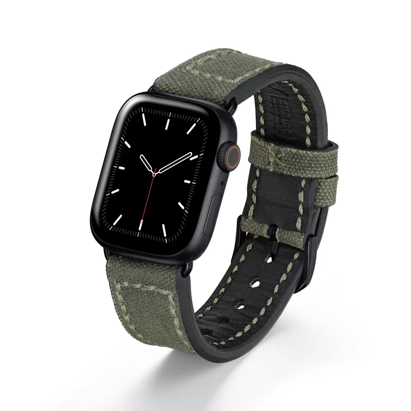 Apple Watch 1-9 Uhrenarmband Vanguard von Happel, Canvas, Vintage, Natogrün