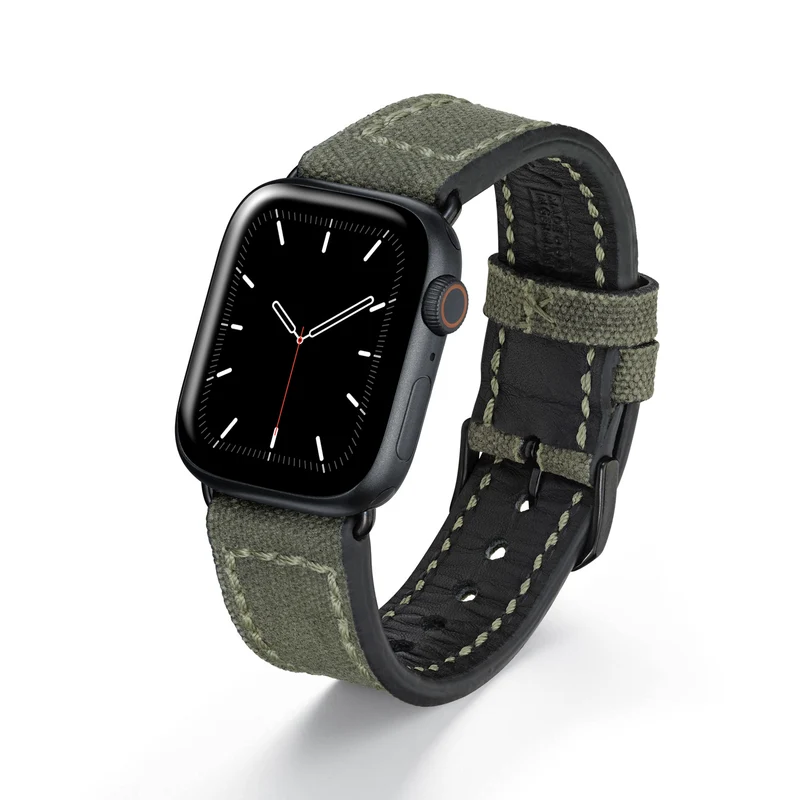 Apple Watch 1-9 Uhrenarmband Vanguard von Happel, Canvas, Vintage, Natogrün