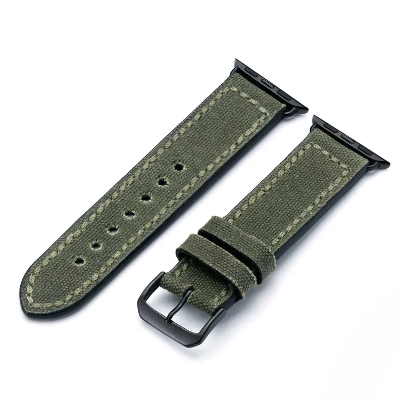 Apple Watch 1-9 Uhrenarmband Vanguard von Happel, Canvas, Vintage, Natogrün