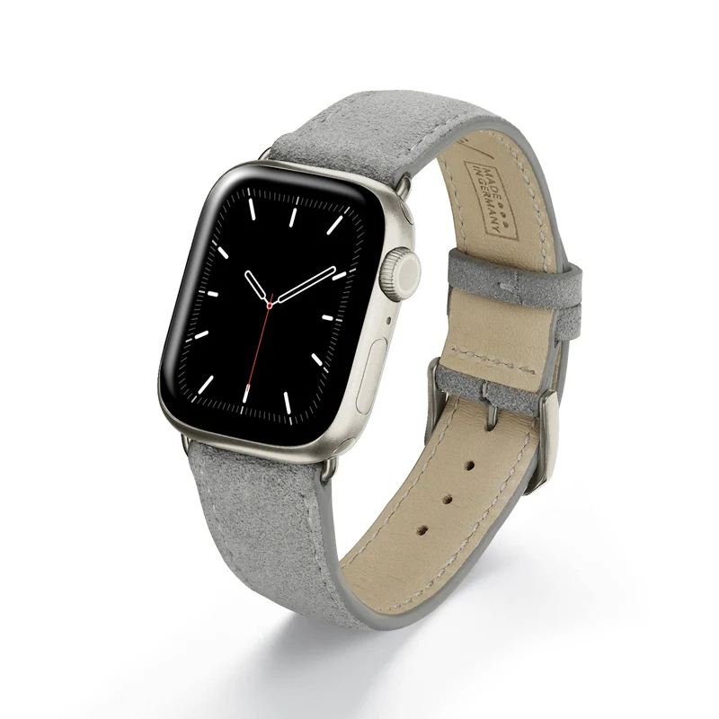 Apple Watch 1-9 Uhrenarmband SierraLoop von Happel, Veloursleder, handgefertigt, Steingrau