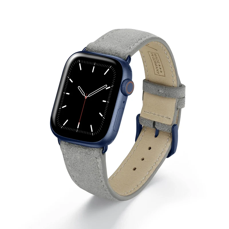 Apple Watch 1-9 Uhrenarmband SierraLoop von Happel, Veloursleder, handgefertigt, Steingrau