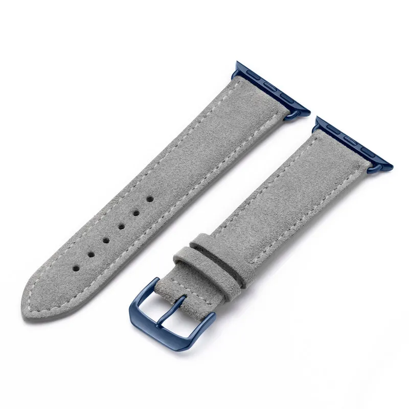 Apple Watch 1-9 Uhrenarmband SierraLoop von Happel, Veloursleder, handgefertigt, Steingrau