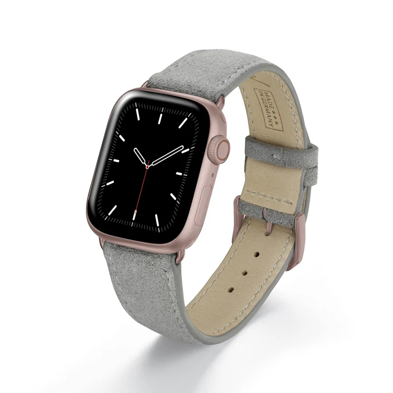 Apple Watch 1-9 Uhrenarmband SierraLoop von Happel, Veloursleder, handgefertigt, Steingrau