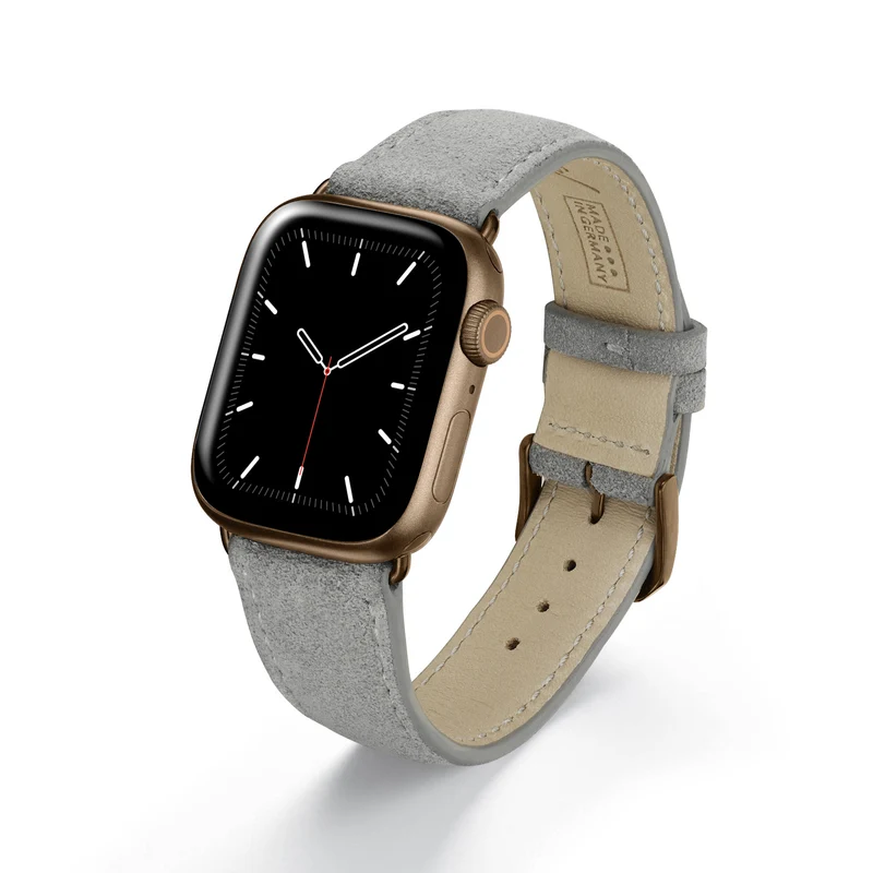 Apple Watch 1-9 Uhrenarmband SierraLoop von Happel, Veloursleder, handgefertigt, Steingrau
