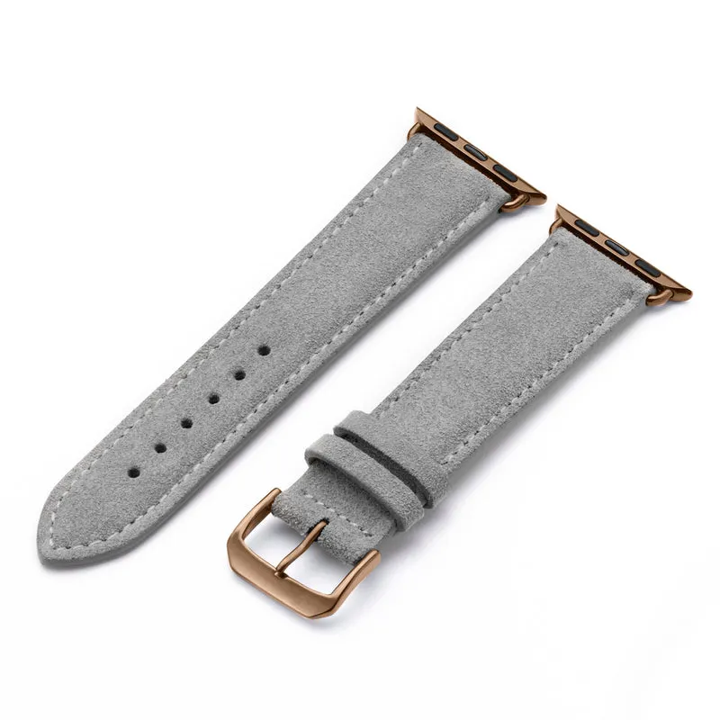 Apple Watch 1-9 Uhrenarmband SierraLoop von Happel, Veloursleder, handgefertigt, Steingrau