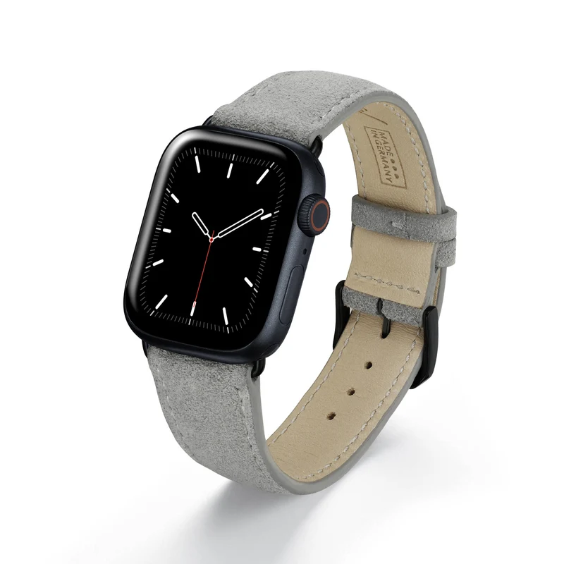 Apple Watch 1-9 Uhrenarmband SierraLoop von Happel, Veloursleder, handgefertigt, Steingrau
