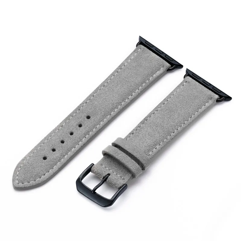 Apple Watch 1-9 Uhrenarmband SierraLoop von Happel, Veloursleder, handgefertigt, Steingrau