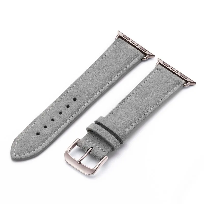 Apple Watch 1-9 Uhrenarmband SierraLoop von Happel, Veloursleder, handgefertigt, Steingrau
