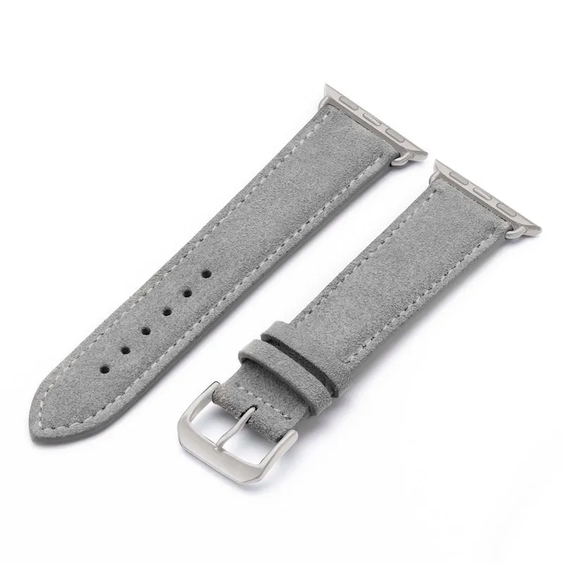 Apple Watch 1-9 Uhrenarmband SierraLoop von Happel, Veloursleder, handgefertigt, Steingrau
