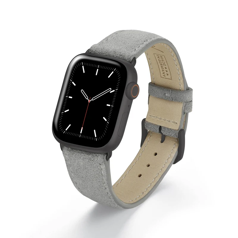 Apple Watch 1-9 Uhrenarmband SierraLoop von Happel, Veloursleder, handgefertigt, Steingrau